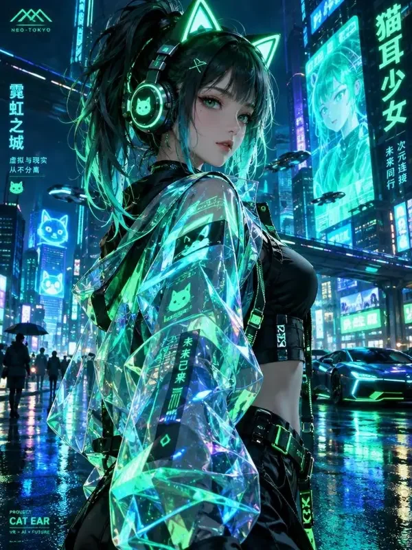 赛博少女的猫耳耳机封面